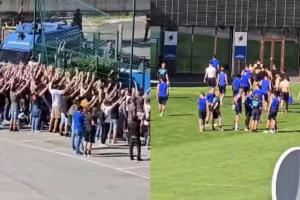 上百球迷到训练场抗议桑普多利亚降级，球员们被迫脱下球衣